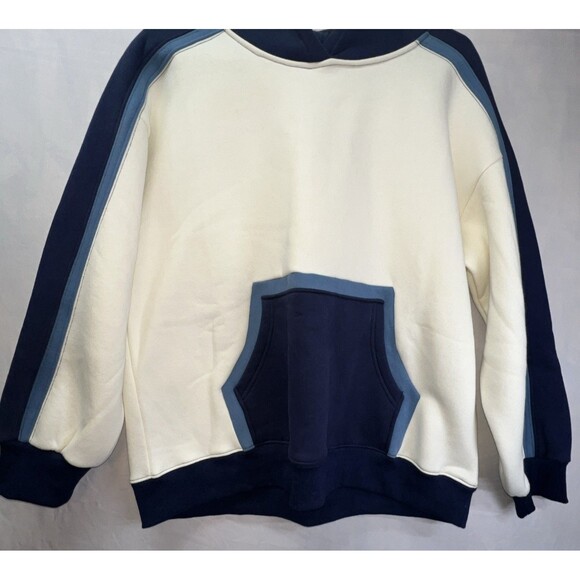 Aemi + Co Color Block Kangaroo Pocketed Hoodie EUC Size Small Blue & Cream - Picture 3 of 9